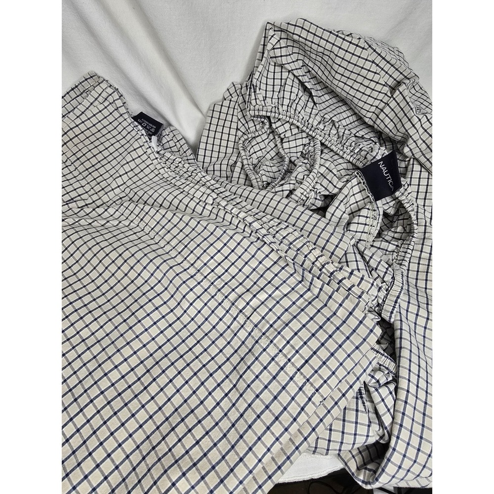 Nautica Blue Tan Check Twin Sheet Set Fitted And Flat‎  EUC
